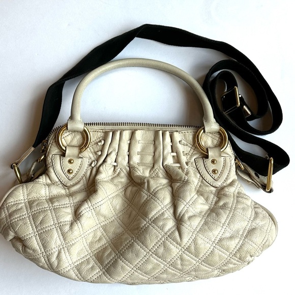 Marc Jacobs Made in Italy Cream Leather Quilted Gold Hardware Satchel Handbag - Picture 1 of 15
